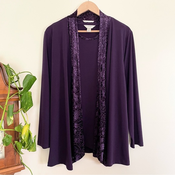 Christopher & Banks 2pc Purple Open Front Velvet Trim Cardigan & Tank Si… - Picture 1 of 10